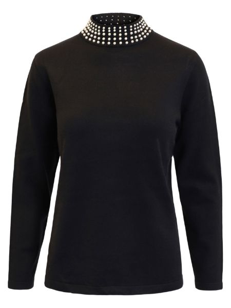 Bilde av Strikket genser med perler på halskant